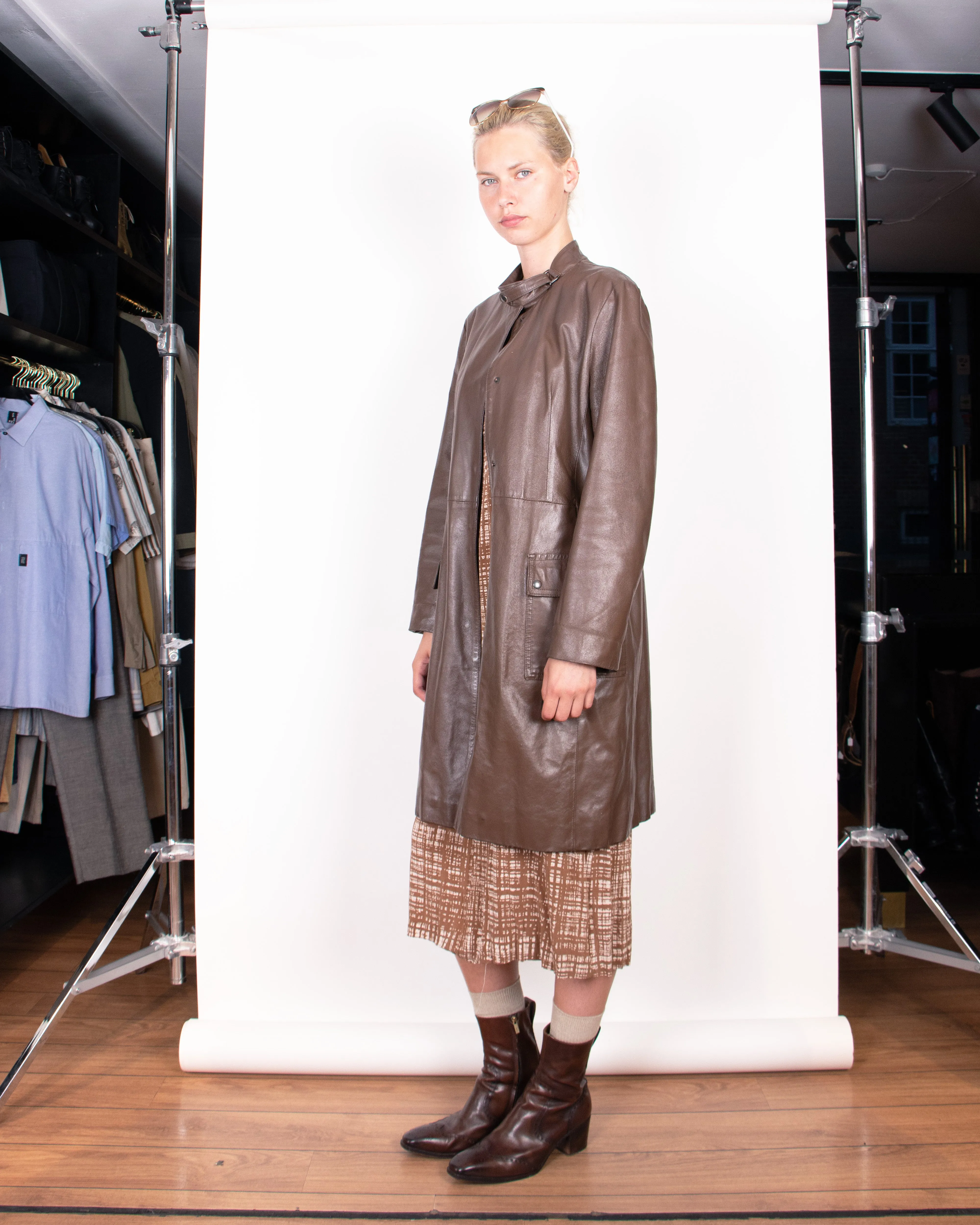 1970s American Brown Leather Biker Coat M