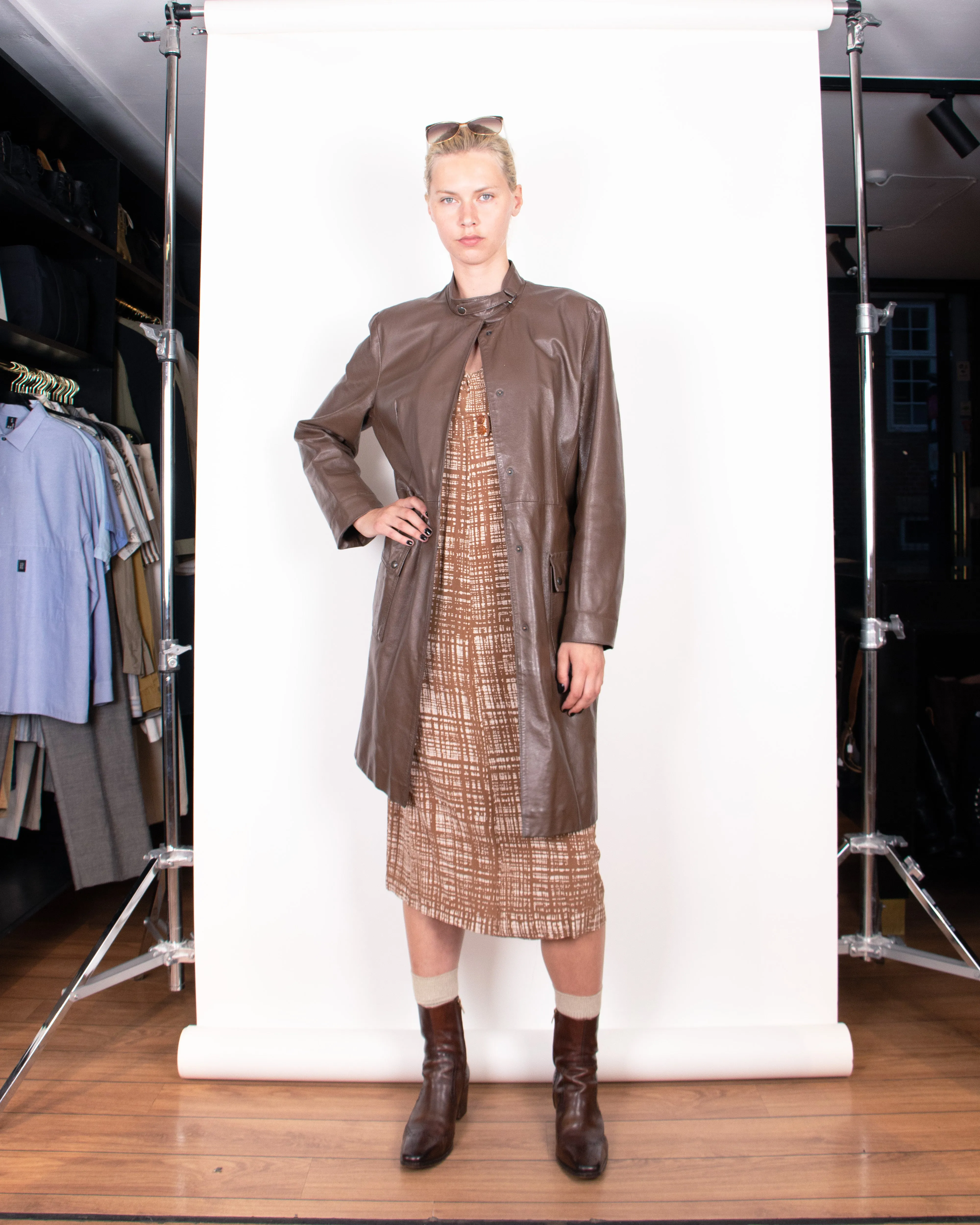 1970s American Brown Leather Biker Coat M