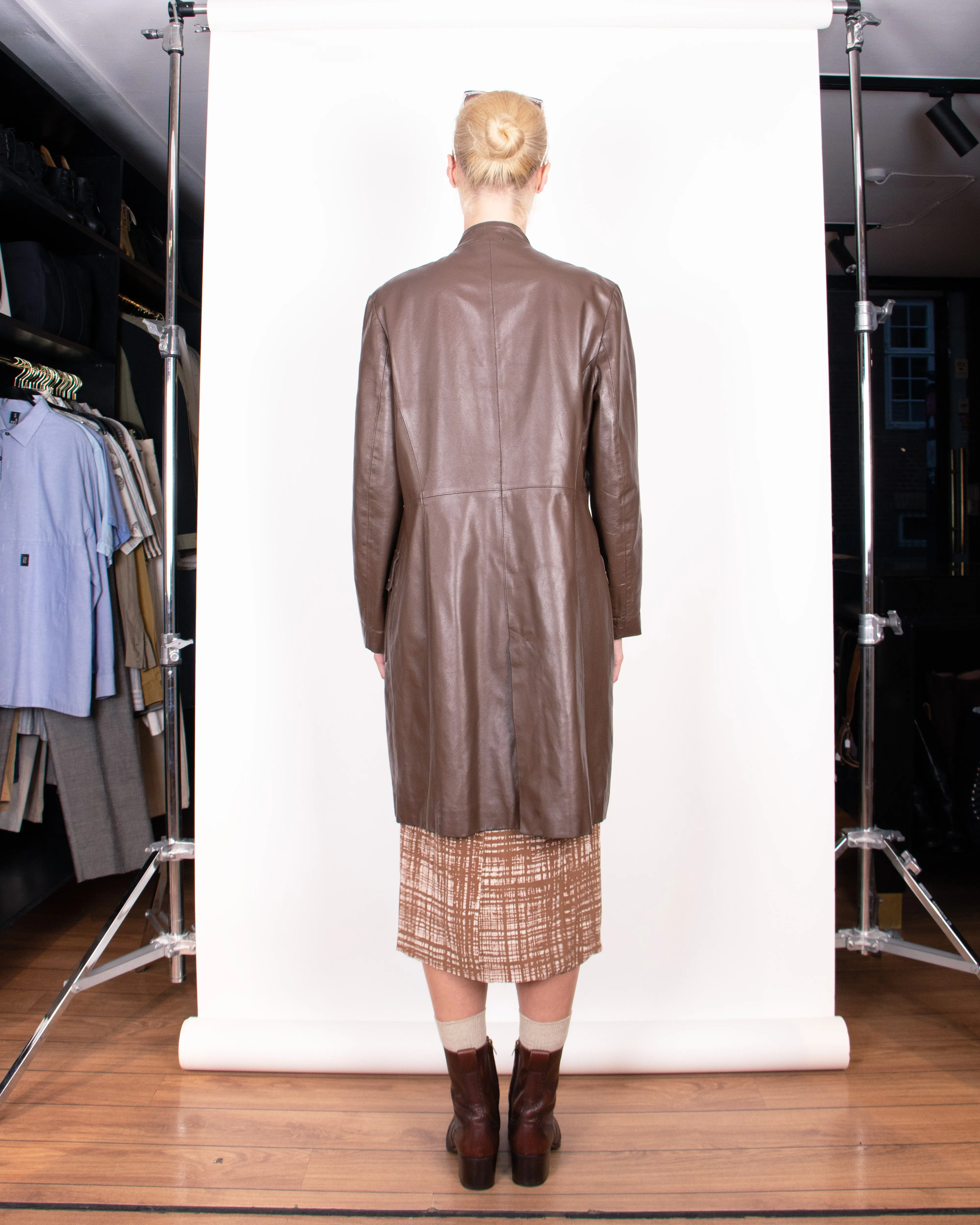 1970s American Brown Leather Biker Coat M