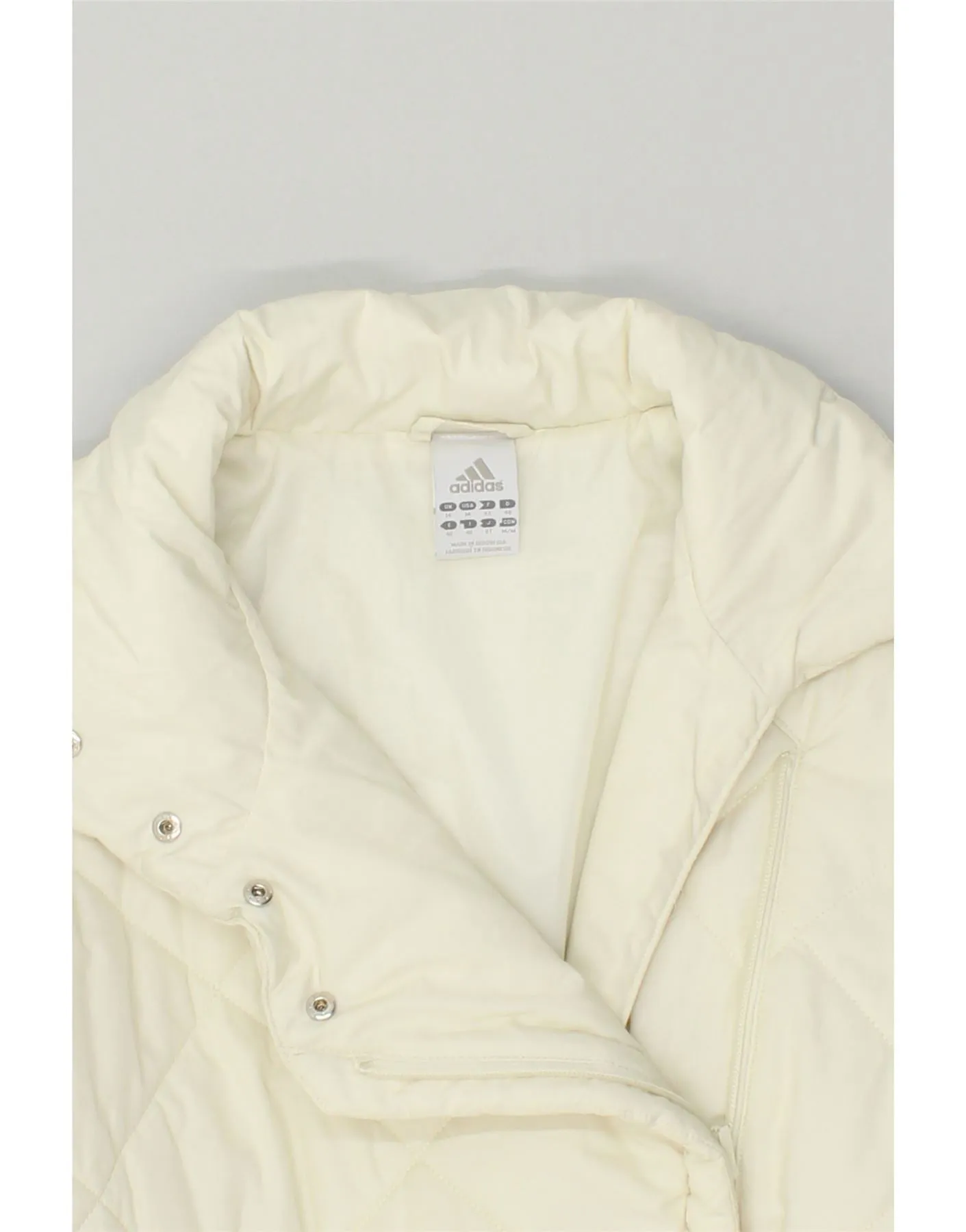 ADIDAS Womens Quilted Coat UK 14 Large Off White Polyester