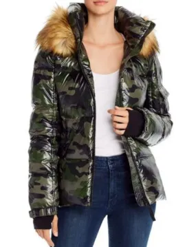 AQUA Faux Fur-Trim Camo Puffer Jacket