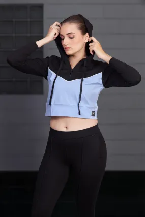 BLACK & PURPLE PULL OVER CROP HOODIE WITH PONY TAIL
