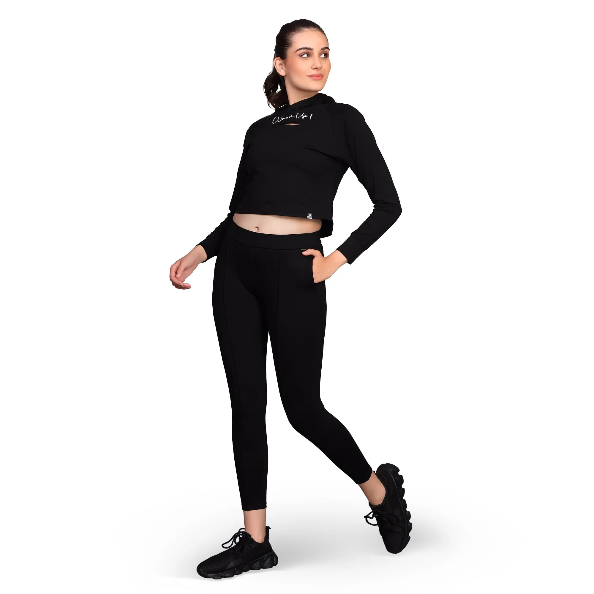 BLACK CUT OUT COTTON CROP TOP WITH HIGH LOW HEM