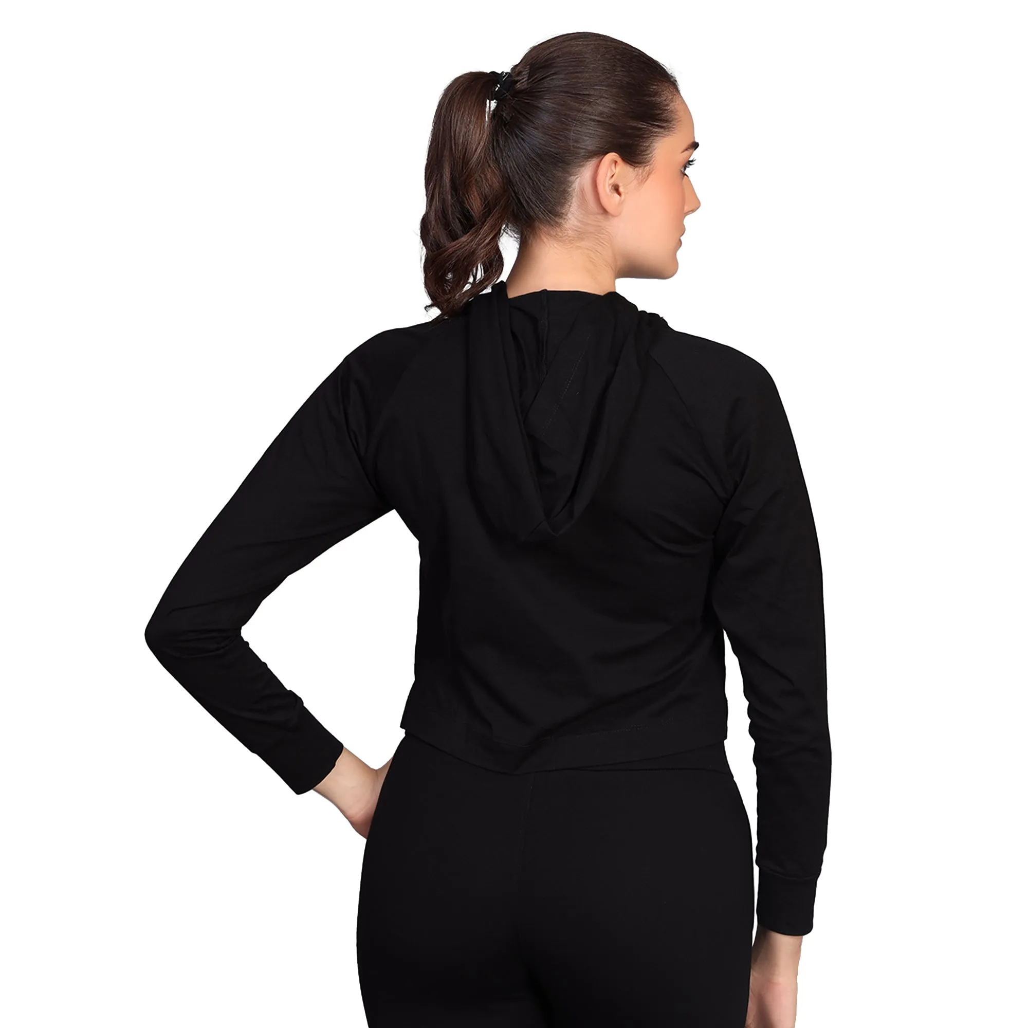 BLACK CUT OUT COTTON CROP TOP WITH HIGH LOW HEM