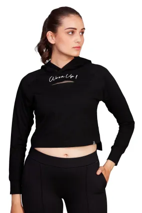 BLACK CUT OUT COTTON CROP TOP WITH HIGH LOW HEM