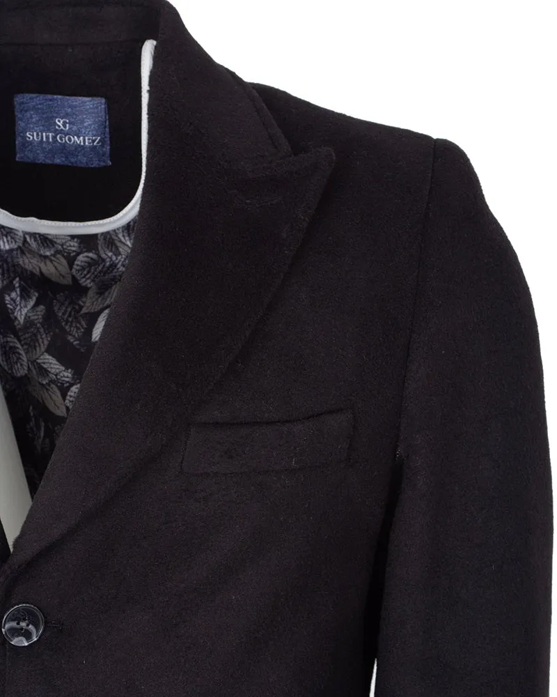 Black Plain Design Men's Overcoat J 504