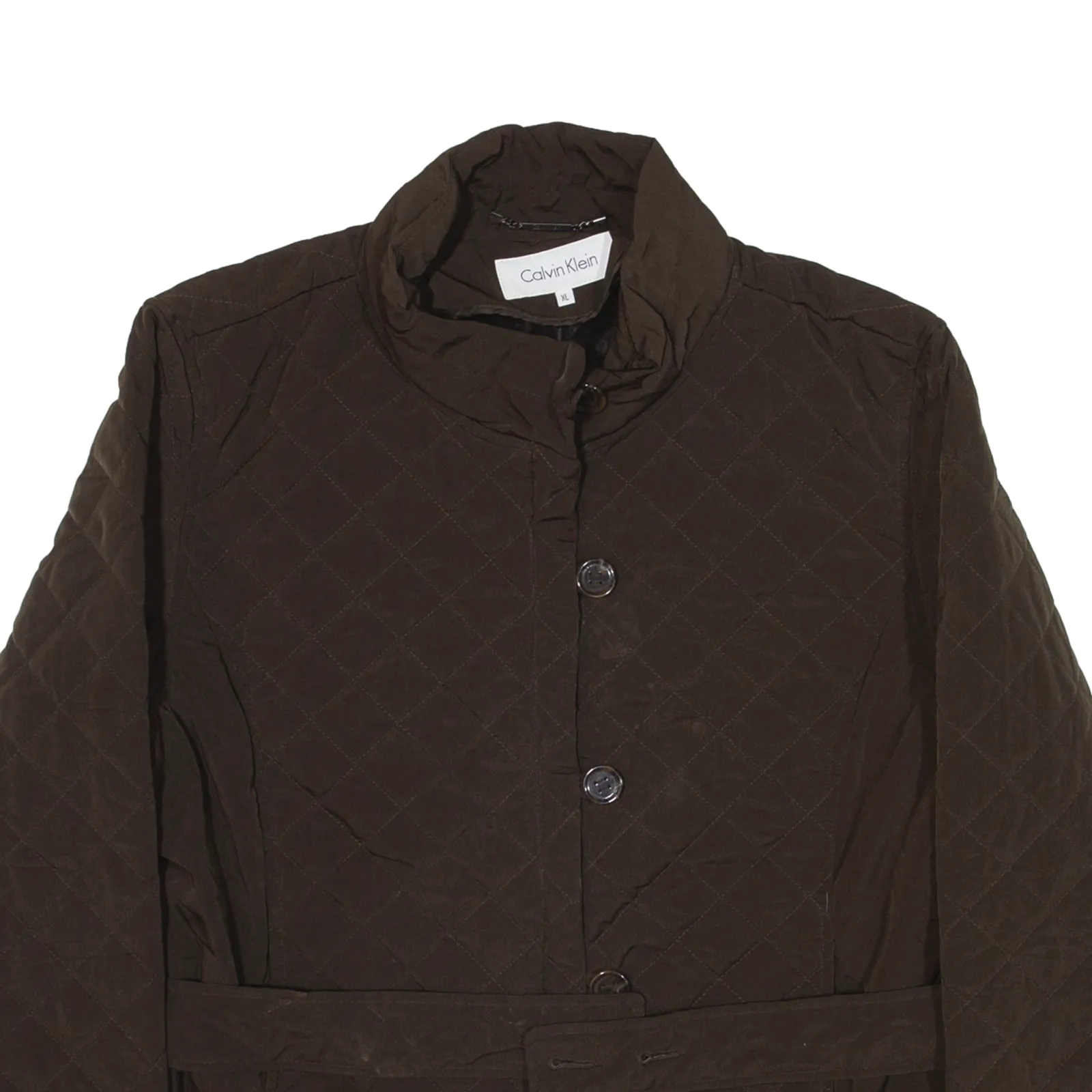 CALVIN KLEIN Faux Fur Lined Quilted Coat Brown Womens XL