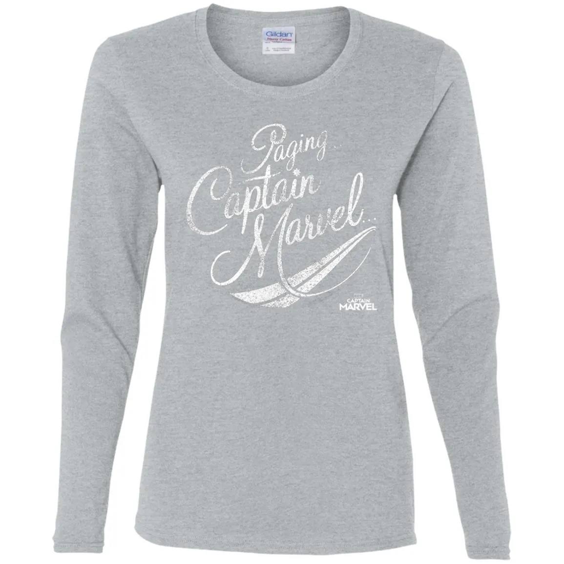 Captain Marvel Paging Distressed Cursive Women Long Sleeve Shirt