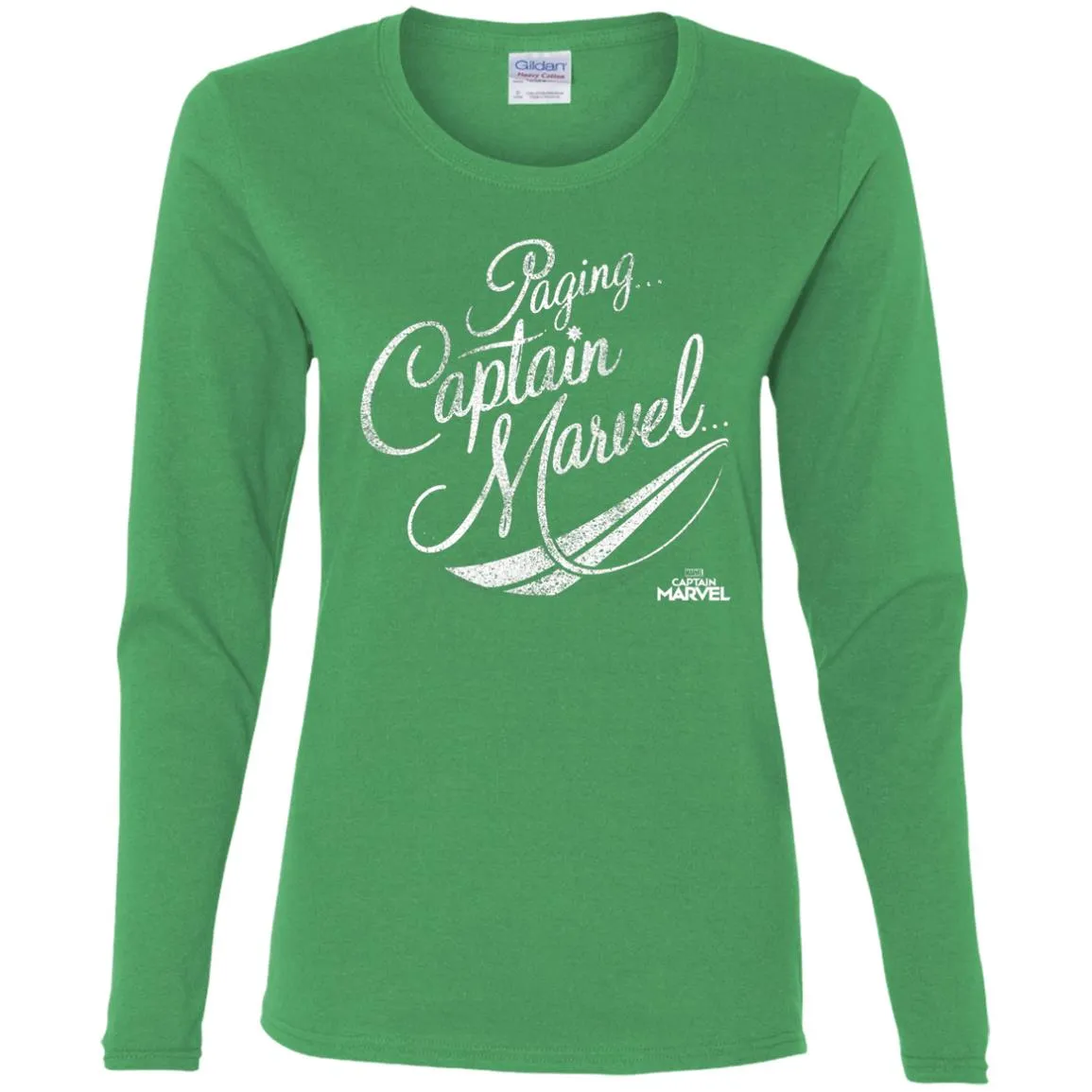 Captain Marvel Paging Distressed Cursive Women Long Sleeve Shirt