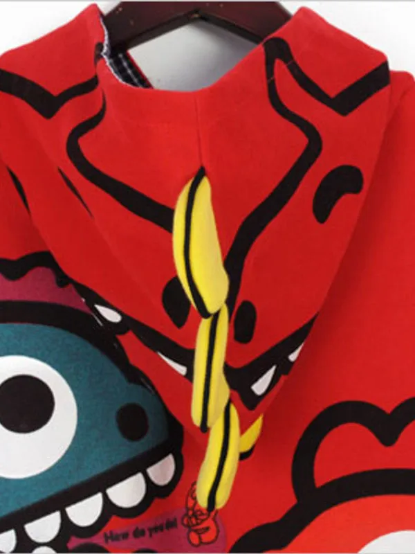 cartoon dino fleece hooded pullover
