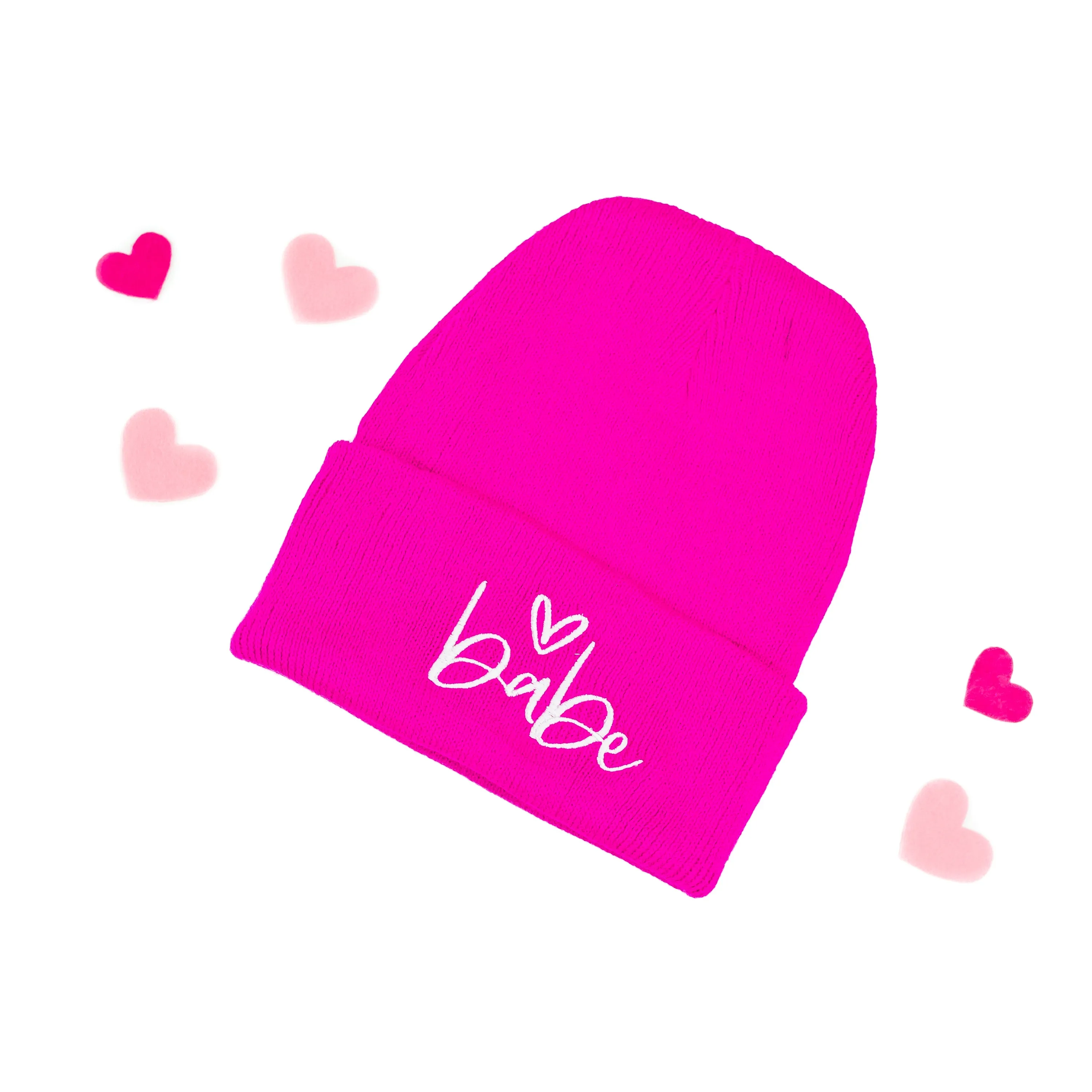 Child Beanie - Babe (Heart Above) - Hot Pink w/ White