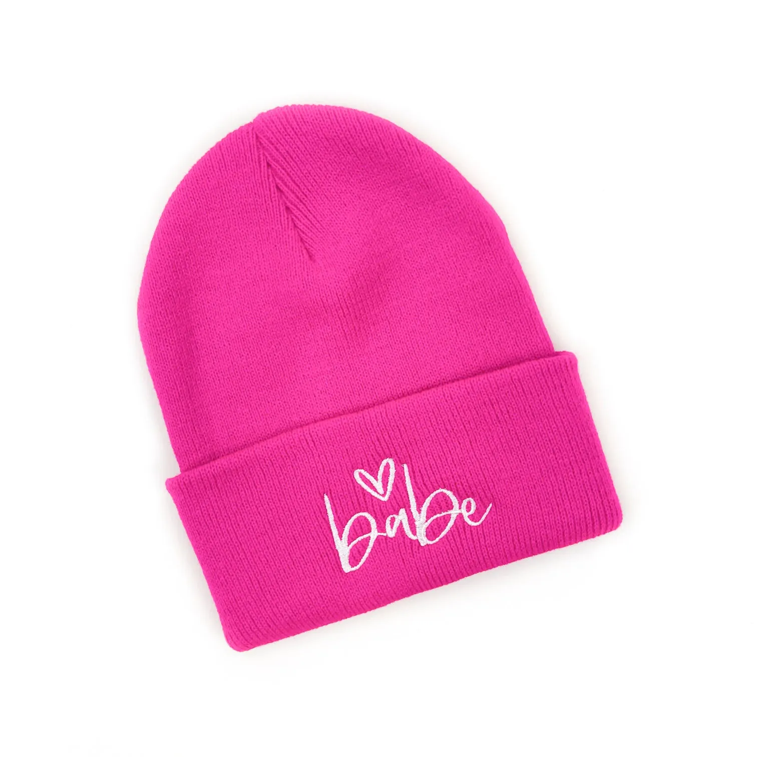 Child Beanie - Babe (Heart Above) - Hot Pink w/ White
