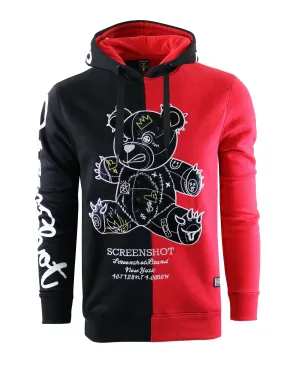 COLOR BLOCK BEAR FLEECE HOODIE-H1113 (BKACK/RED)