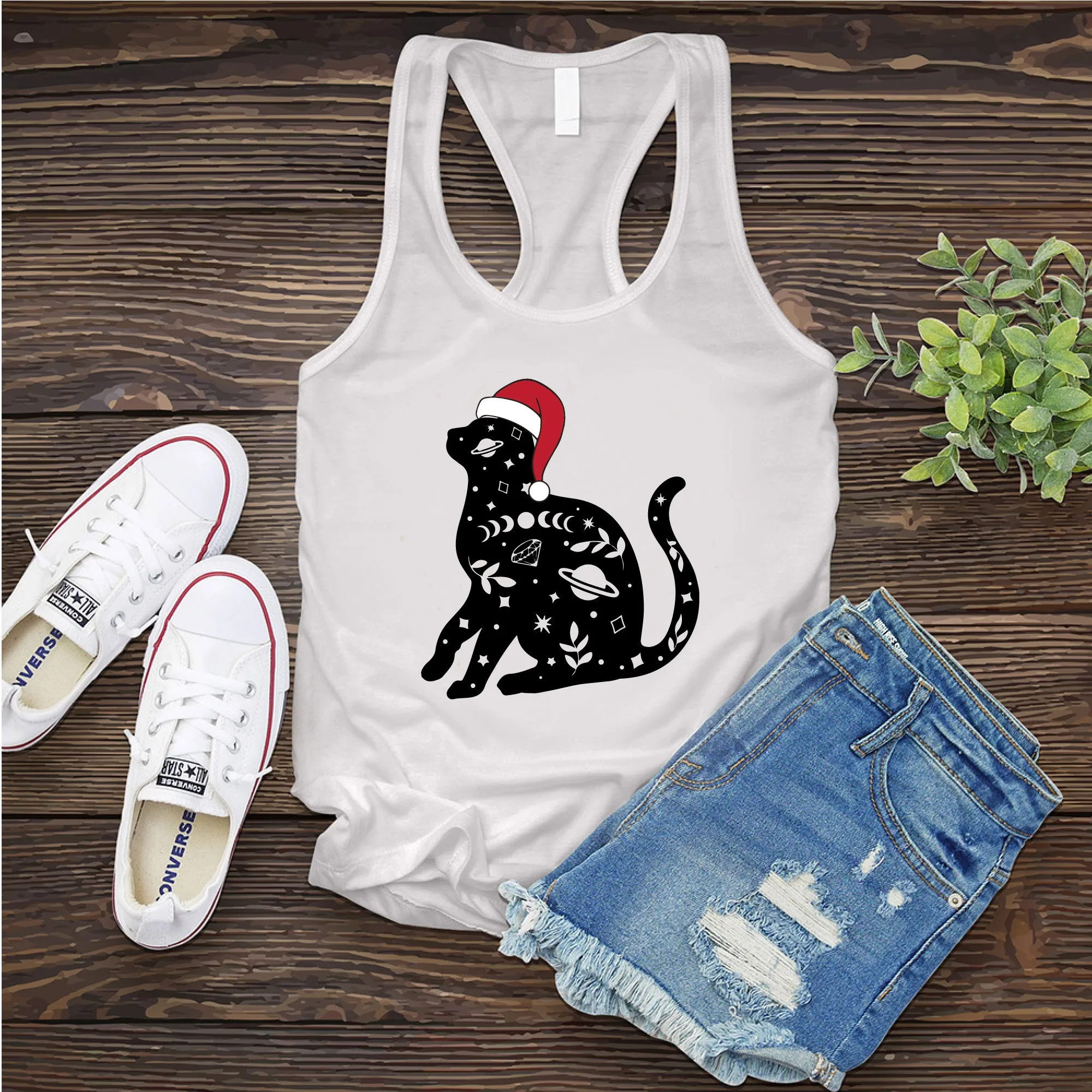 Cosmic Santa Hat Cat Women's Tank Top