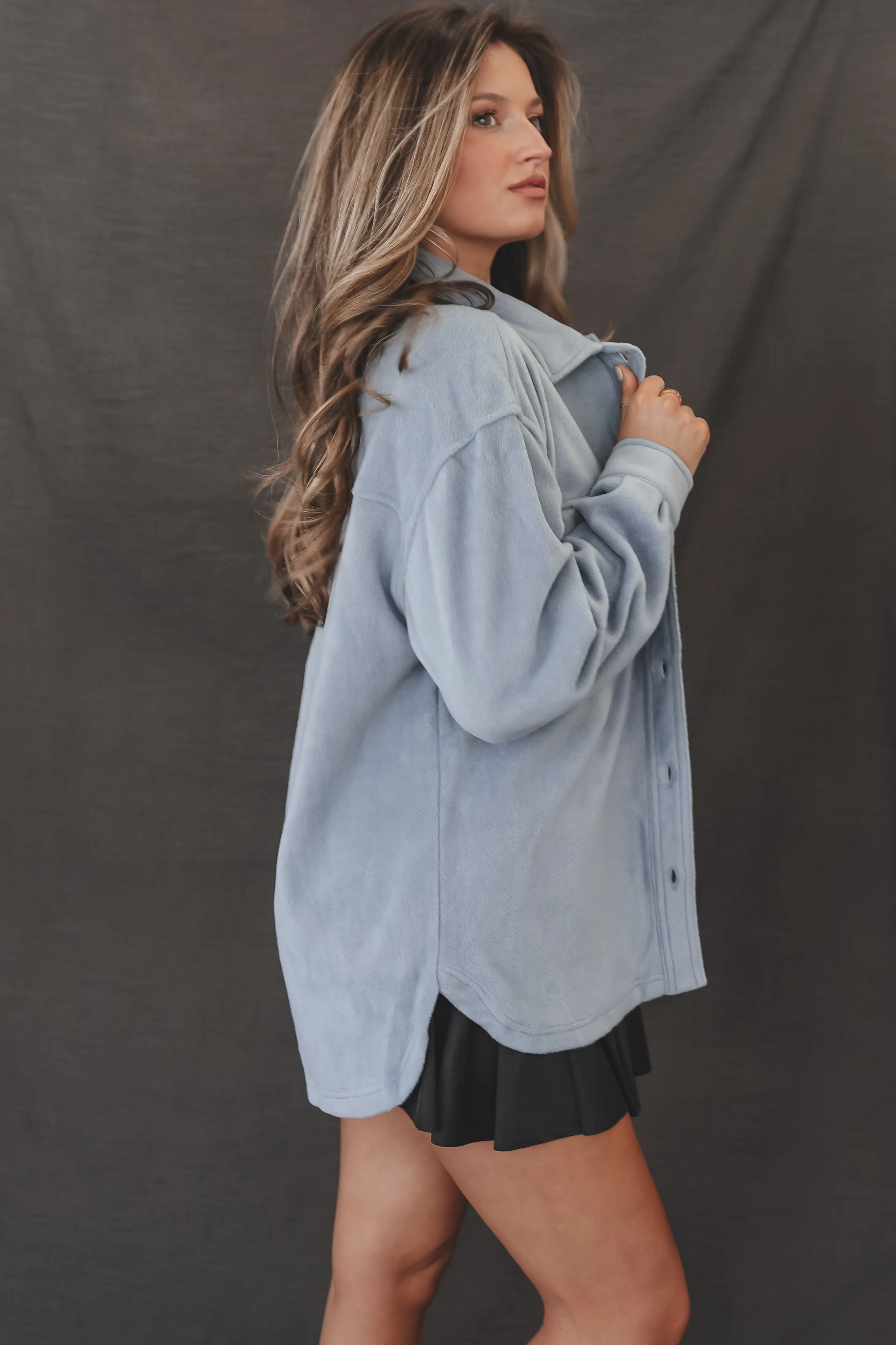 DEAL Talking By The Fire Blue Fleece Shacket Jacket