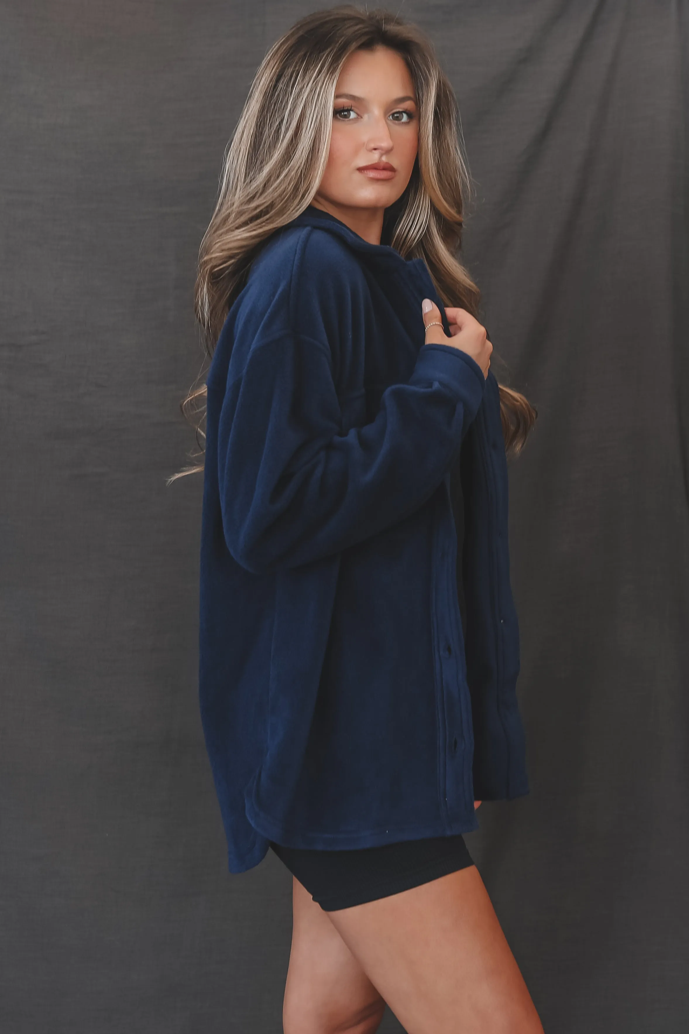 DEAL Talking By The Fire Navy Fleece Shacket Jacket