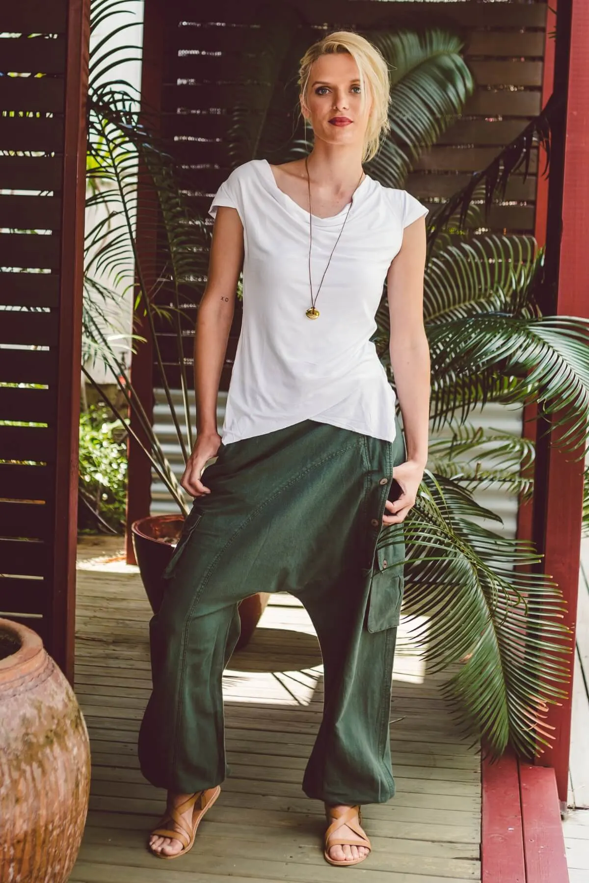 Drop Crotch Pants - Green