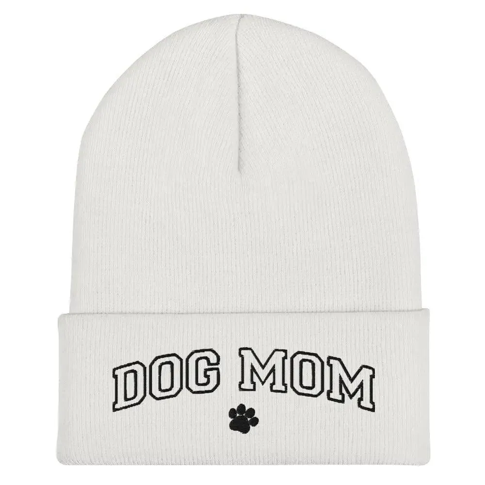 Embroidered Dog Mom Cuffed Beanie