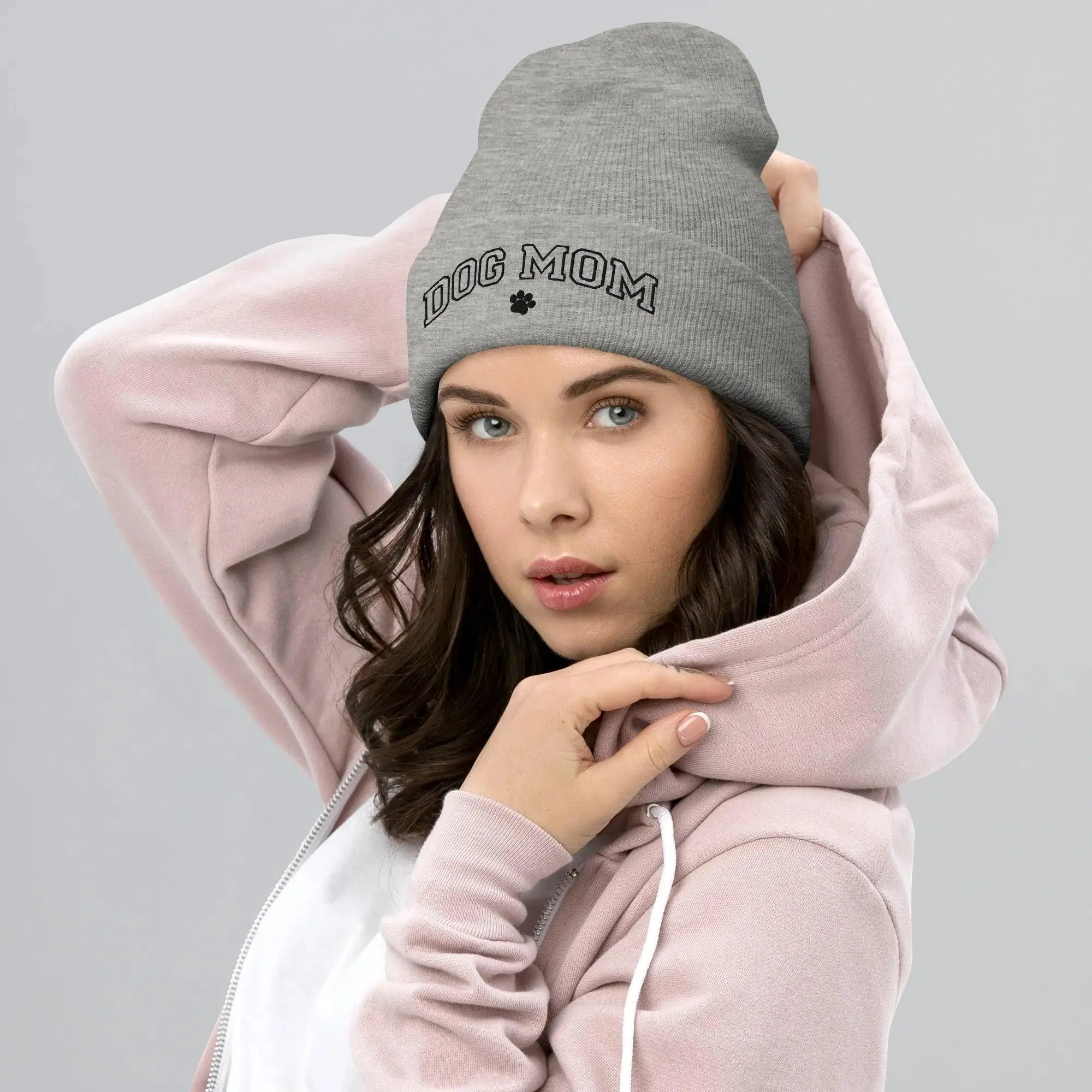 Embroidered Dog Mom Cuffed Beanie