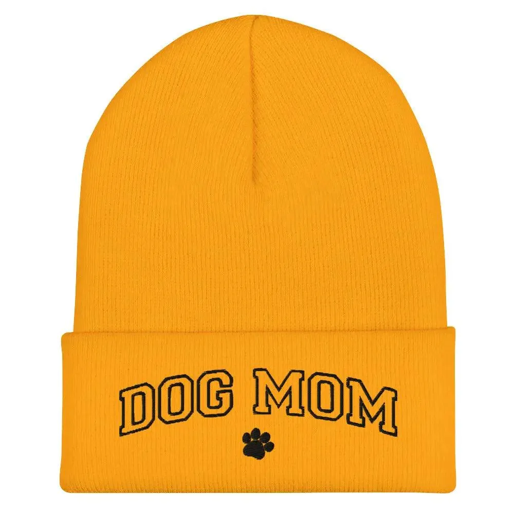 Embroidered Dog Mom Cuffed Beanie