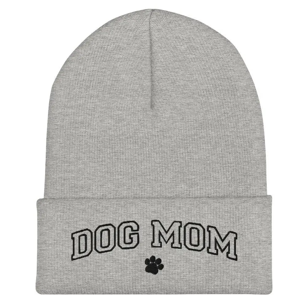 Embroidered Dog Mom Cuffed Beanie
