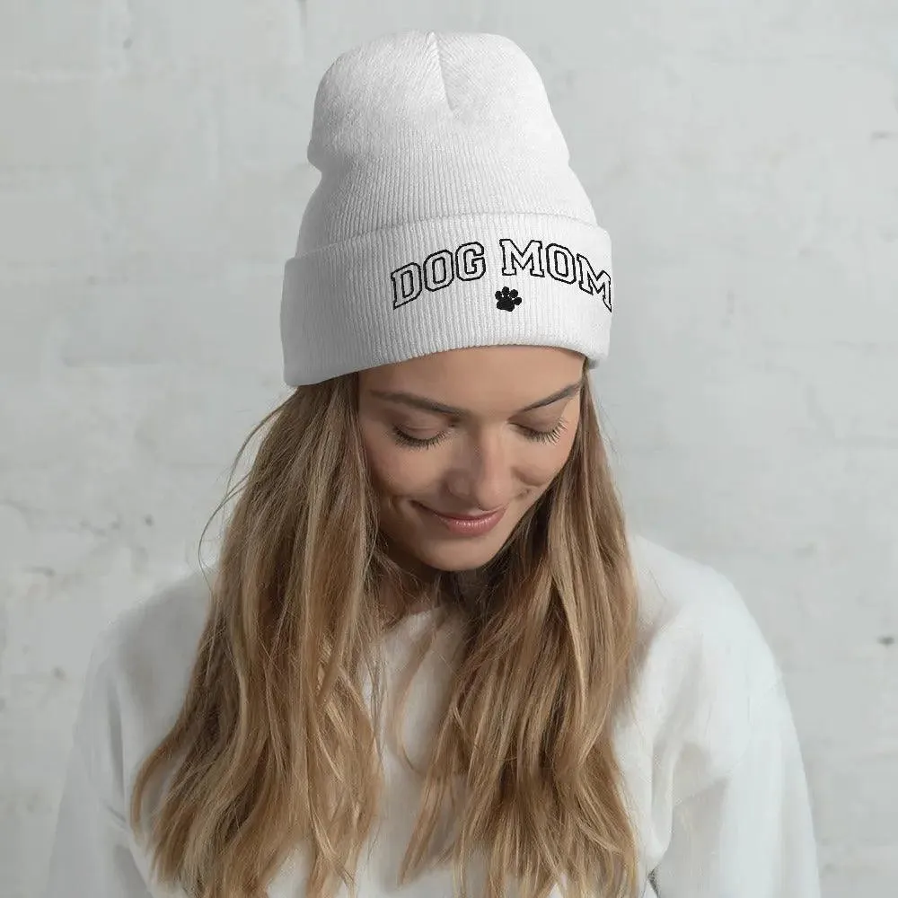 Embroidered Dog Mom Cuffed Beanie
