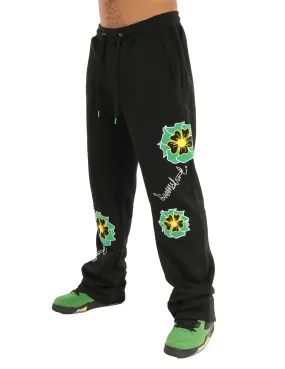 Flower Embroidery FLEECE PANTS - P11351 (BLACK)