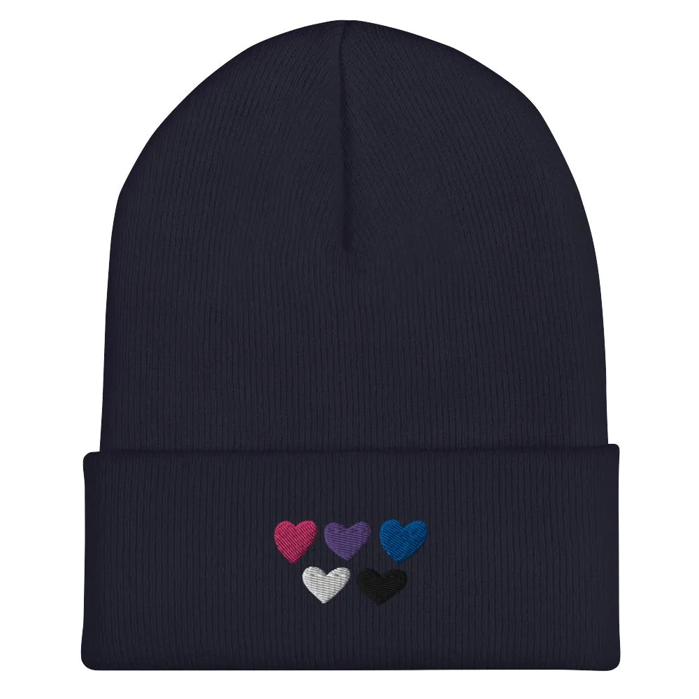 Genderfluid Pride Hearts Beanie