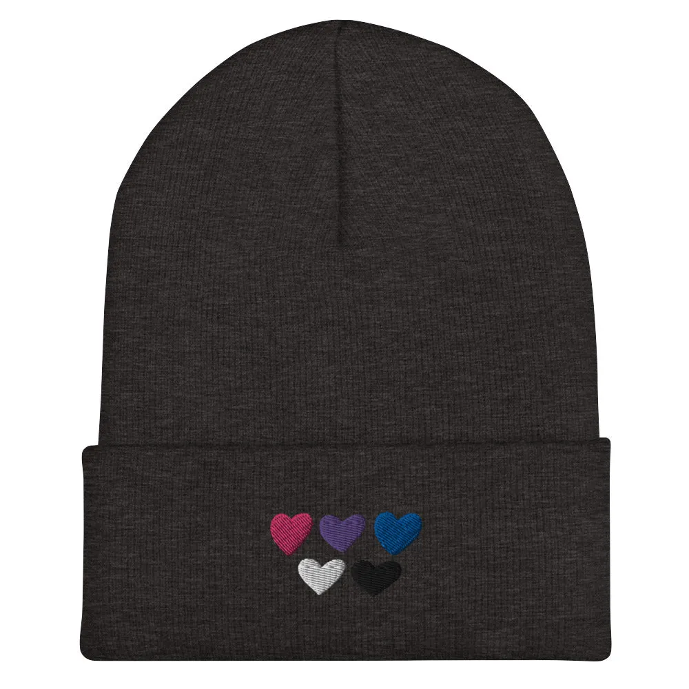 Genderfluid Pride Hearts Beanie