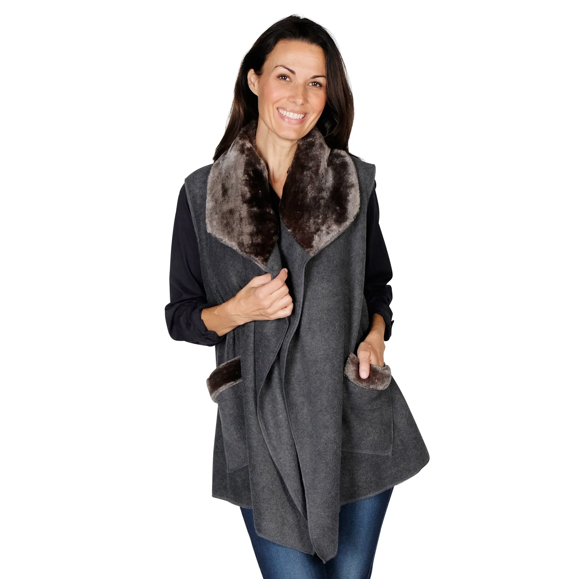 Ginny Cozy Cozy Coat Fleece Vest with Faux Fur Trim Two Sizes!