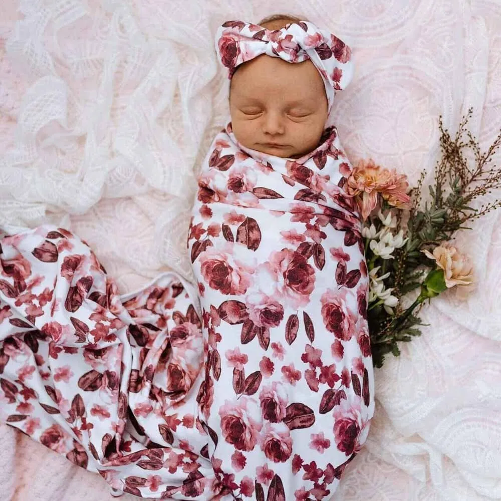 Girl's Cotton Fleur Baby Jersey Wrap & Topknot Set