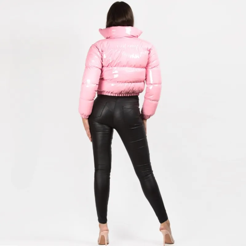 Glossy Patent Leather Puffer Jacket