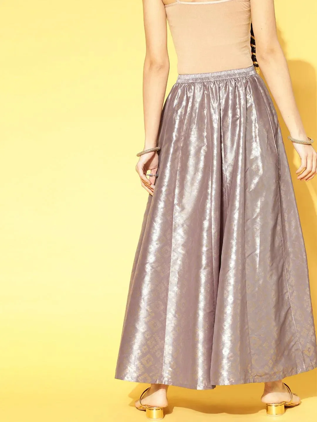 Grey Self Design Silk Blend Skirt
