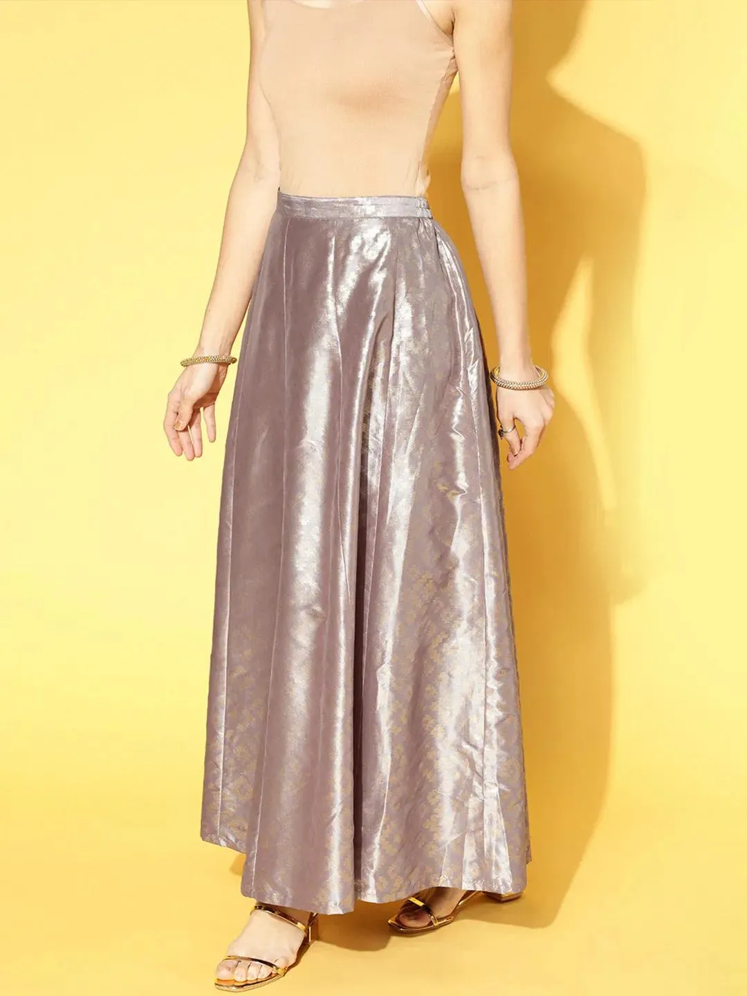 Grey Self Design Silk Blend Skirt