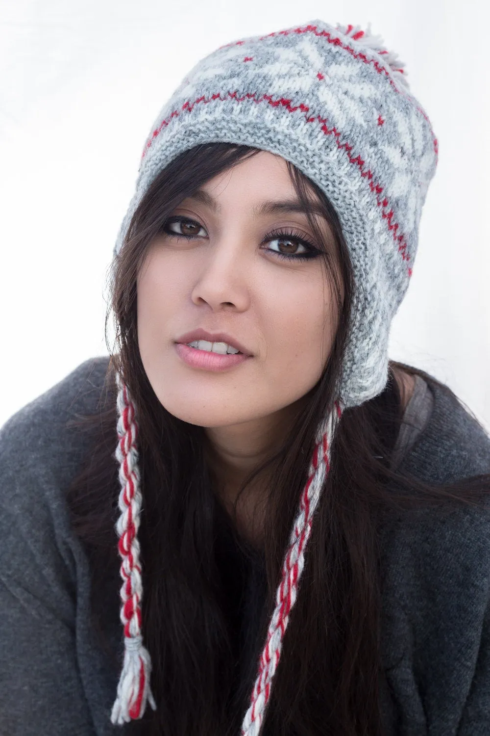 HandKnitted  Snow Flake Sherpa Woolen Cap