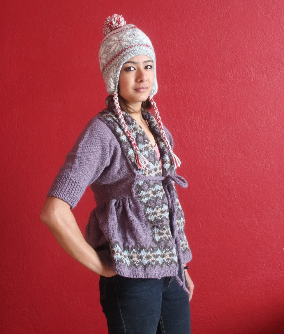 HandKnitted  Snow Flake Sherpa Woolen Cap