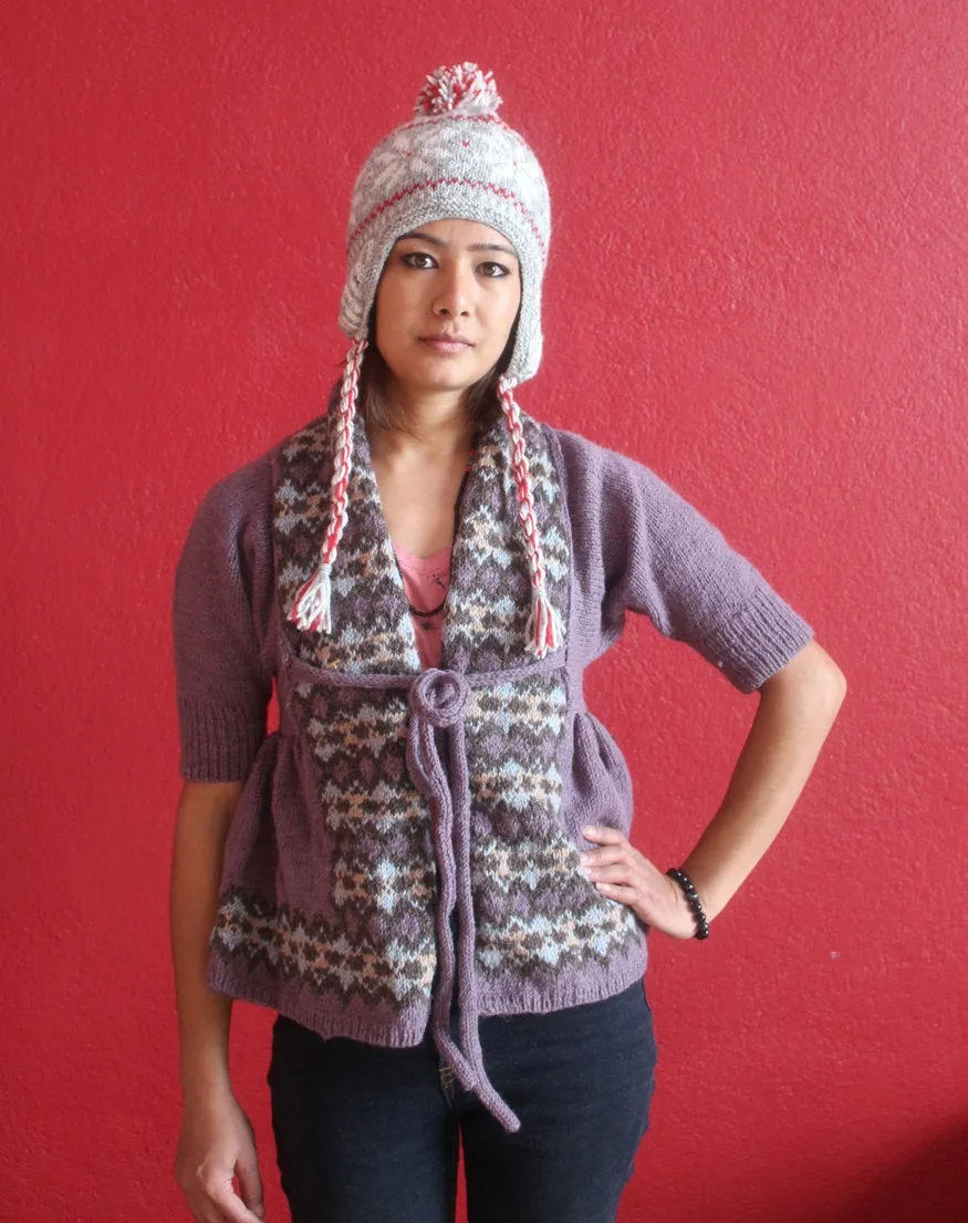HandKnitted  Snow Flake Sherpa Woolen Cap
