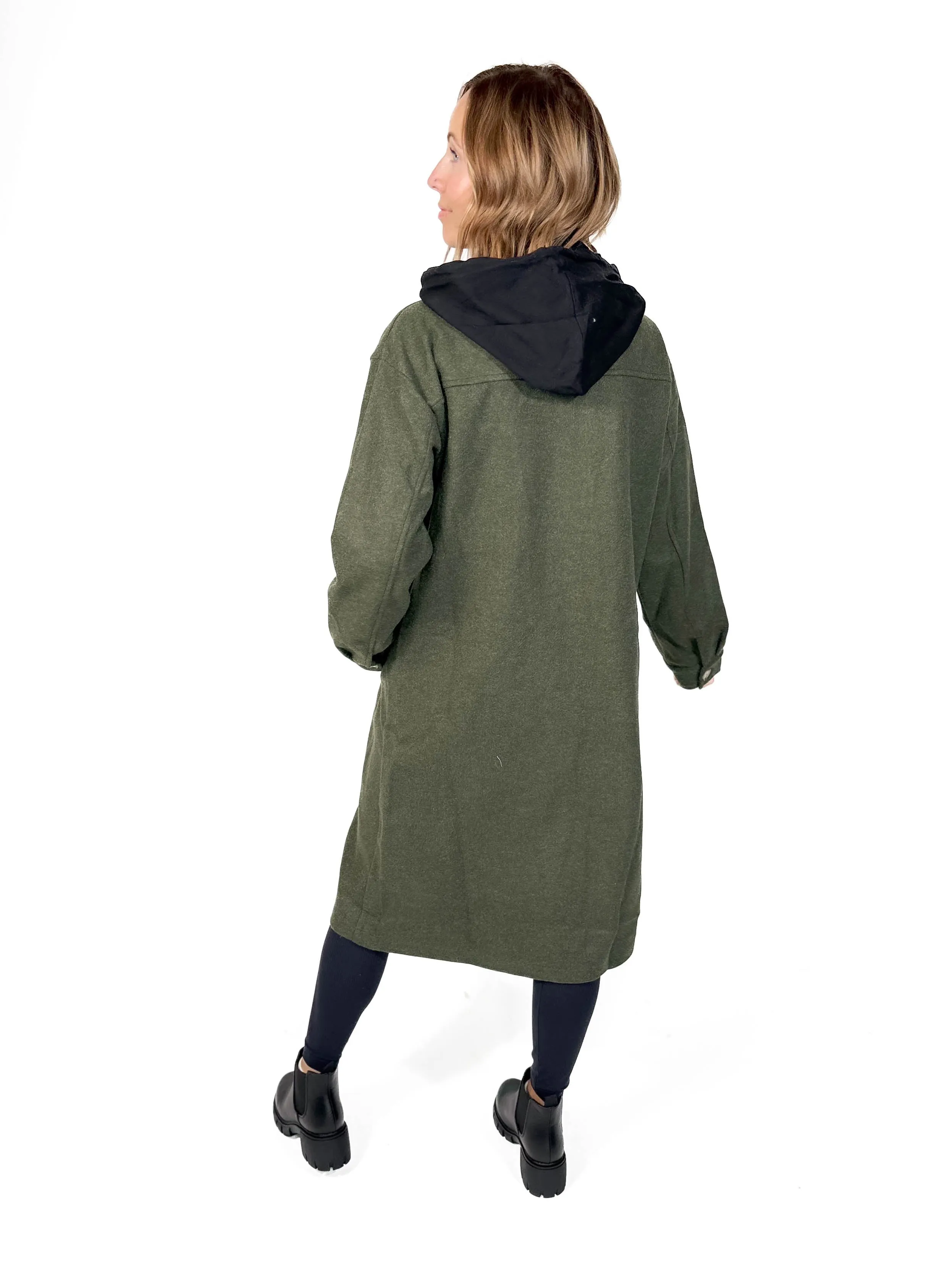 Helena Twofer Hoodie Shacket- GREEN -FINAL SALE
