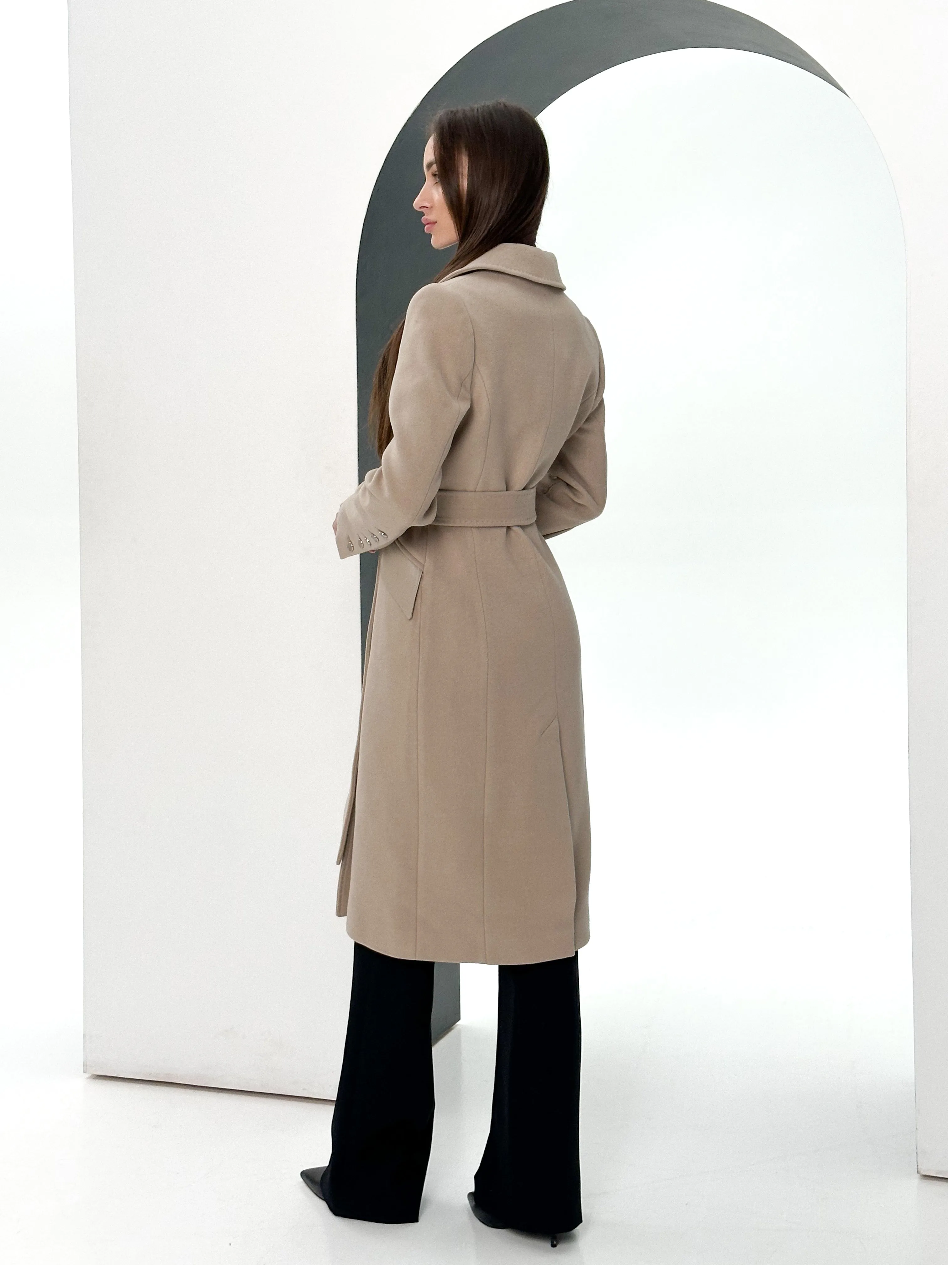 Kendra Cashmere Wool Leather Trim Overcoat