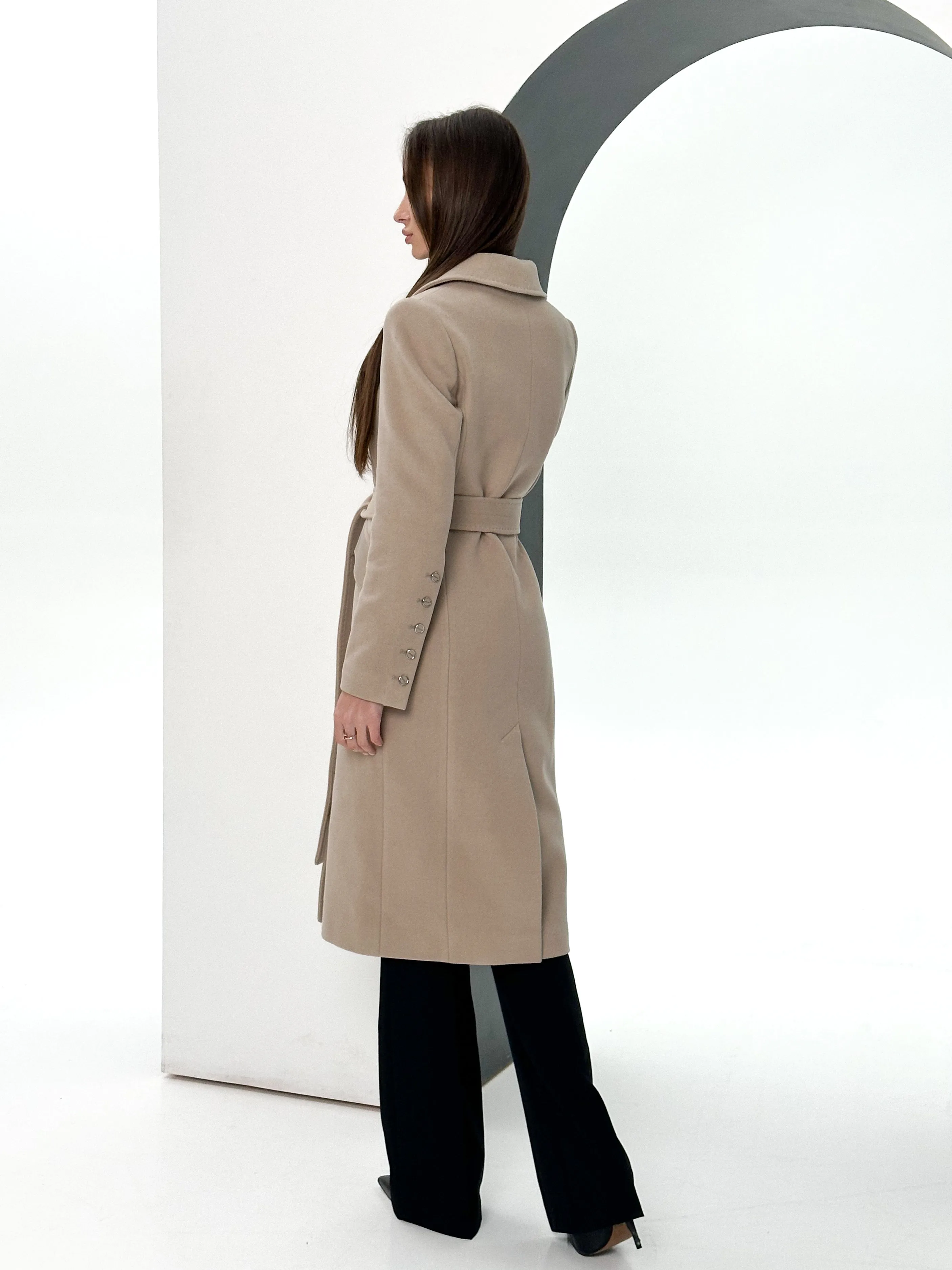 Kendra Cashmere Wool Leather Trim Overcoat