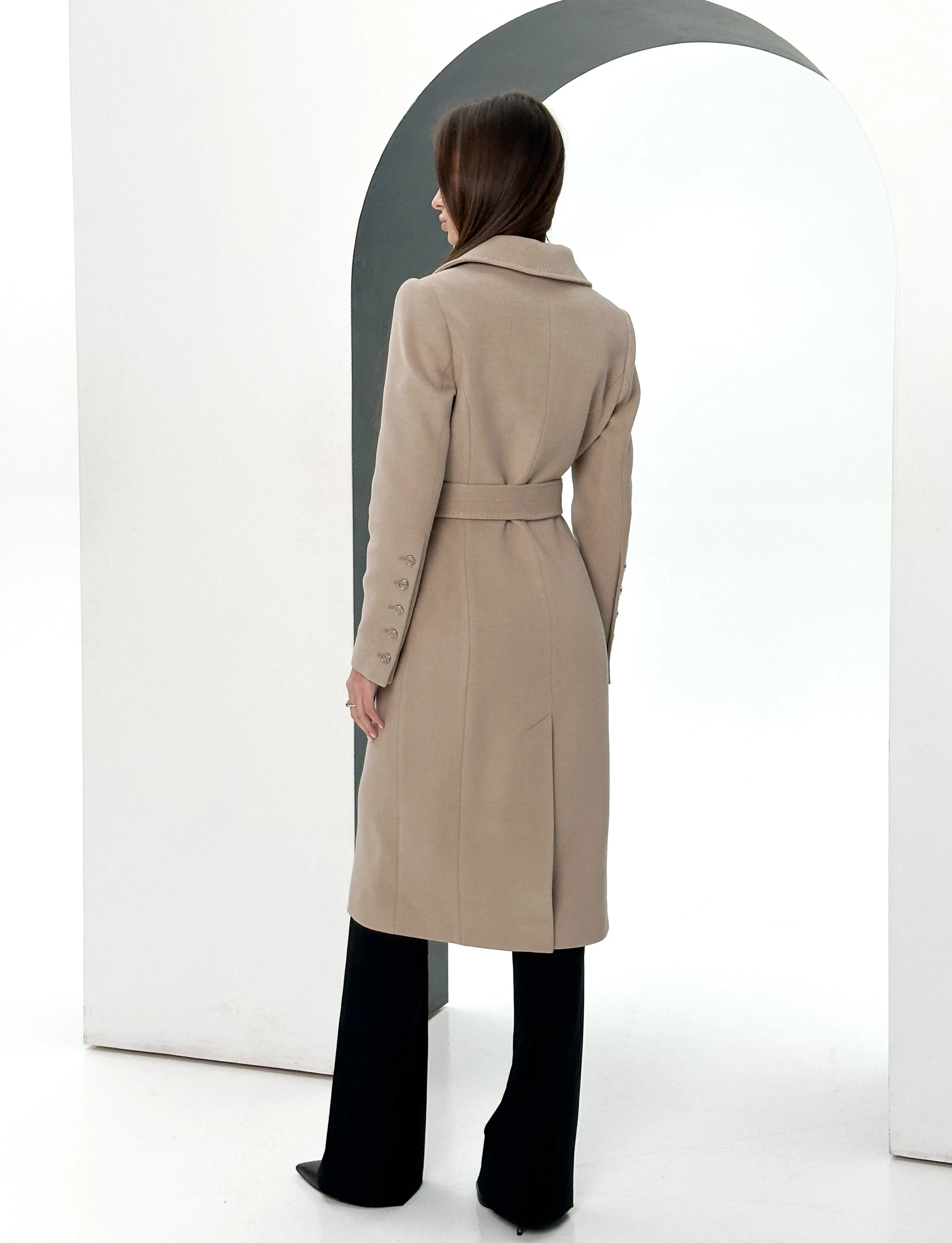 Kendra Cashmere Wool Leather Trim Overcoat