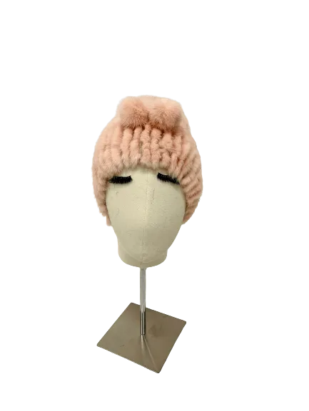 KNITTED MINK BEANIE ROSA WITH TUNNEL