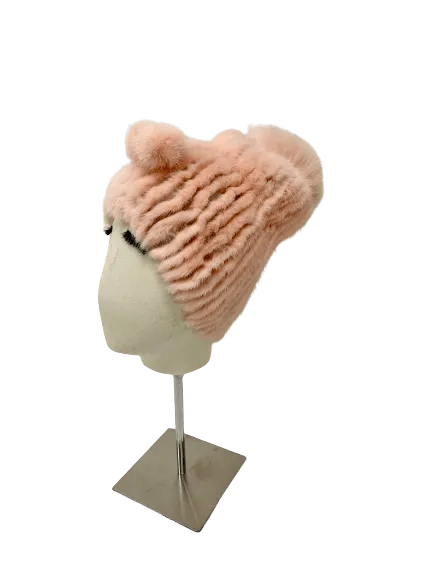 KNITTED MINK BEANIE ROSA WITH TUNNEL