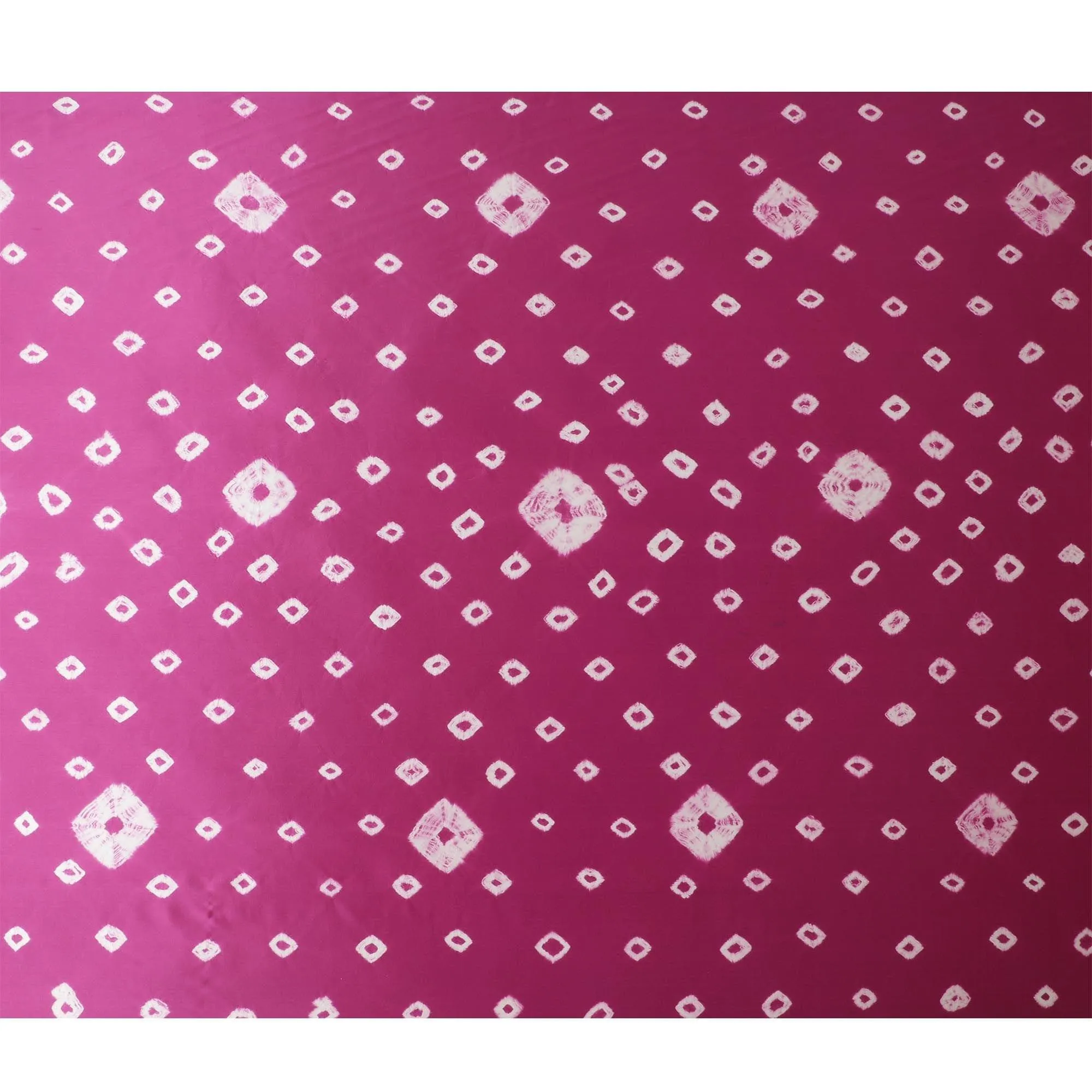 Magenta pink premium pure silk satin fabric with off white print in geometric design-D13260