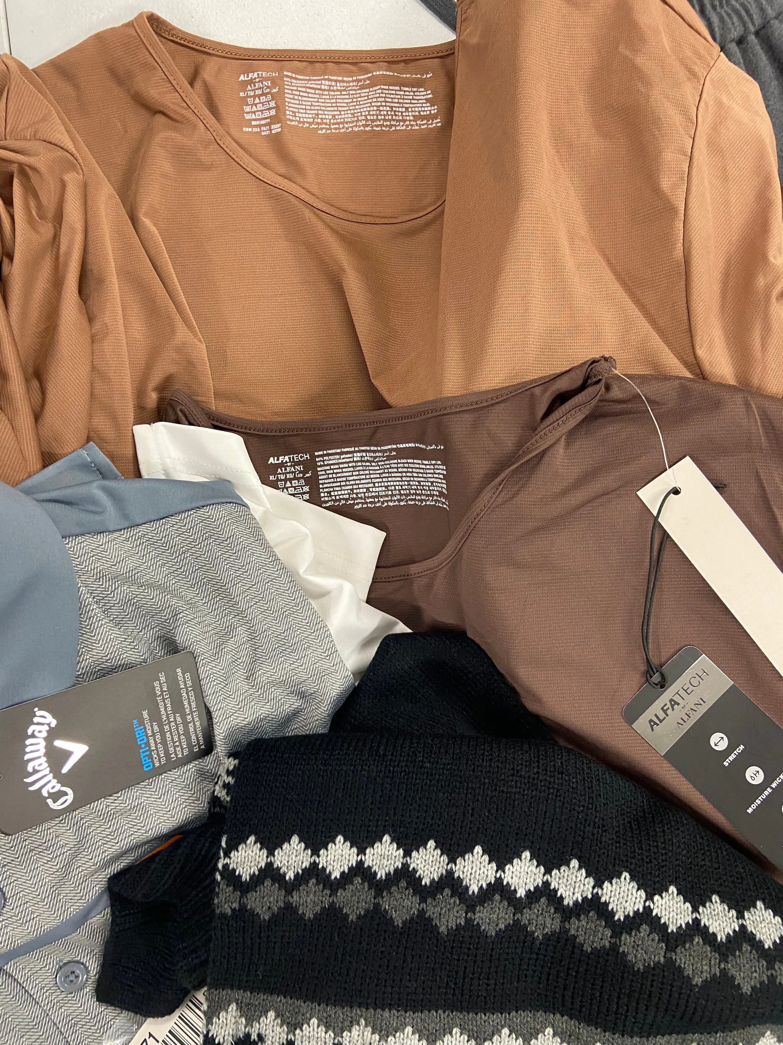 Men's Clothing Tops & Others, Wholesale Lot, NIKE, CALLAWAY, UNDER ARMOUR, ADIDAS, CHAMPION and more 15 items, Shelf Pulls, MSRP $761