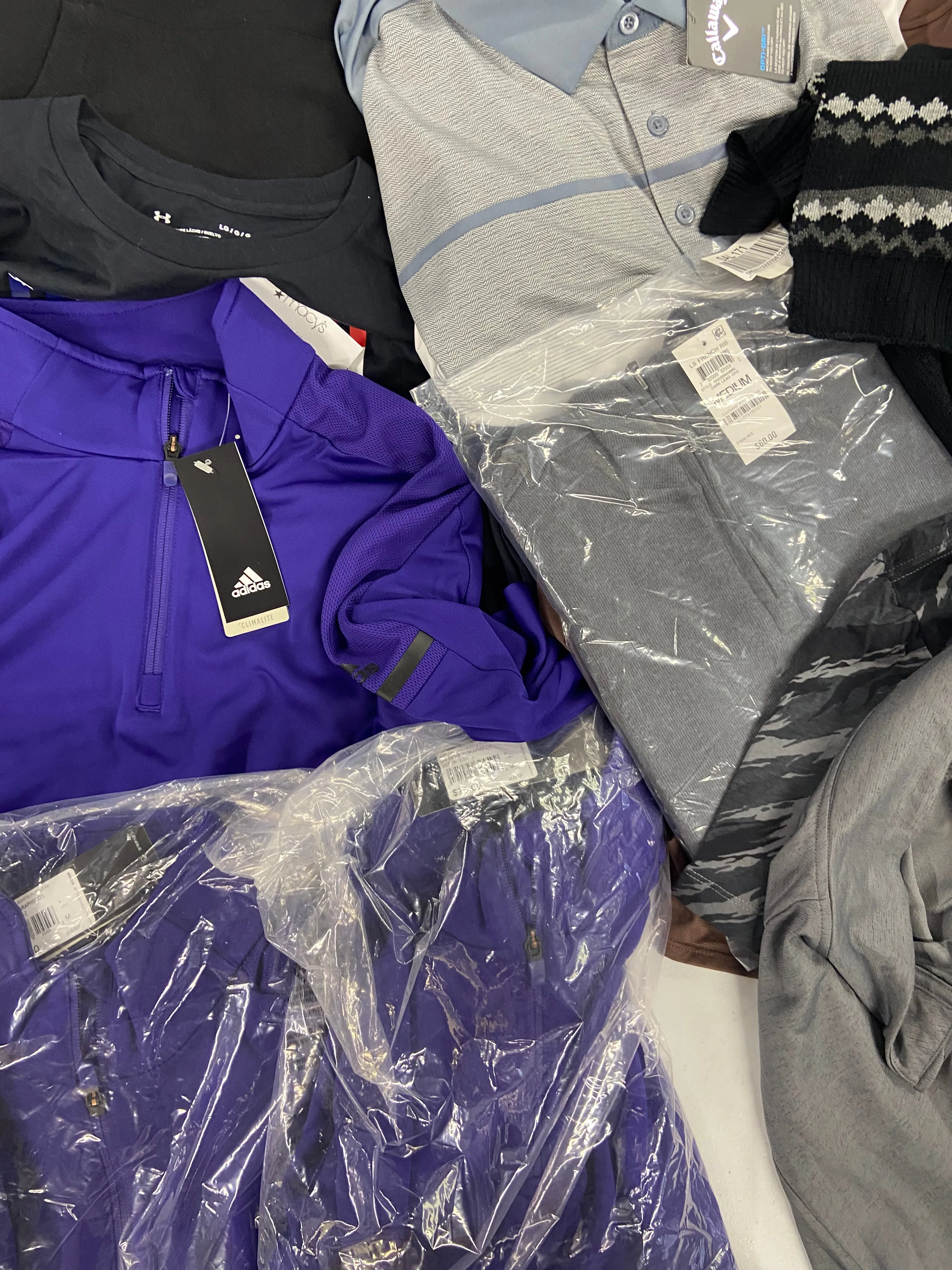 Men's Clothing Tops & Others, Wholesale Lot, NIKE, CALLAWAY, UNDER ARMOUR, ADIDAS, CHAMPION and more 15 items, Shelf Pulls, MSRP $761