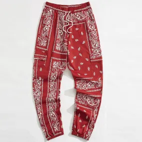 Men's Paisley Drawstring Cargo Pants