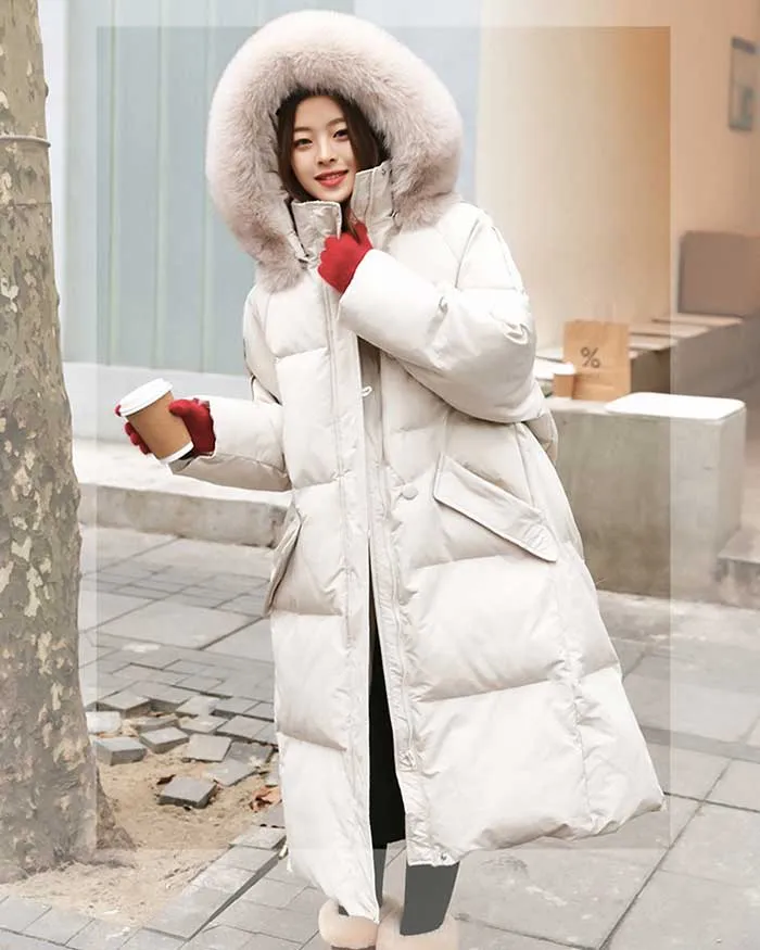 Mid-Length Winter Thickened Quilted Fur Collar Women's Coat
