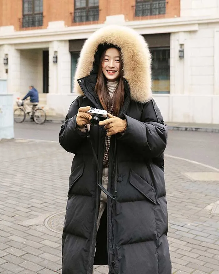Mid-Length Winter Thickened Quilted Fur Collar Women's Coat
