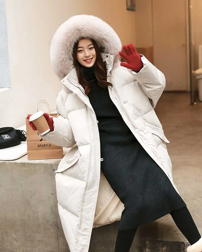 Mid-Length Winter Thickened Quilted Fur Collar Women's Coat